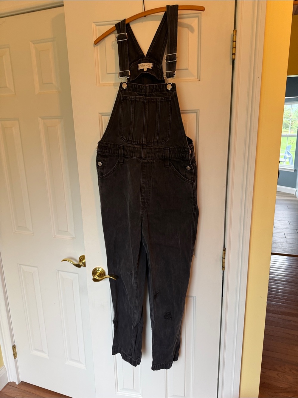 Madewell Black Distressed  Denim Overalls with Adjustable Straps Medium